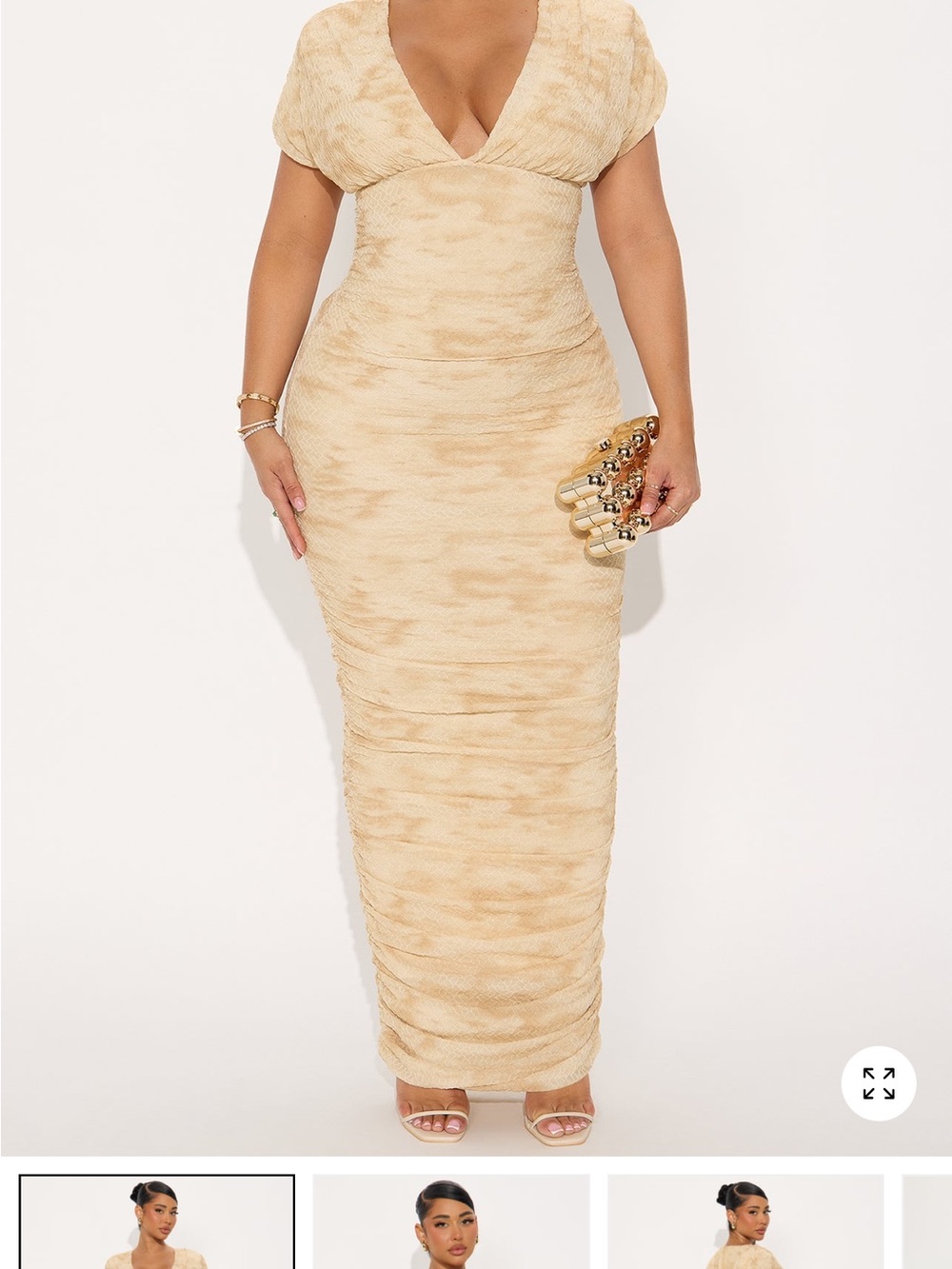 Fashion Nova Beige Ruched Maxi Dress